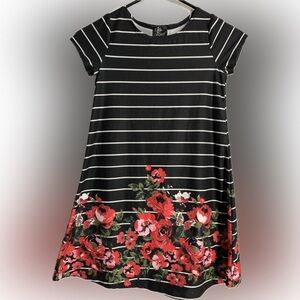 Black and White Striped Floral A-line Dress